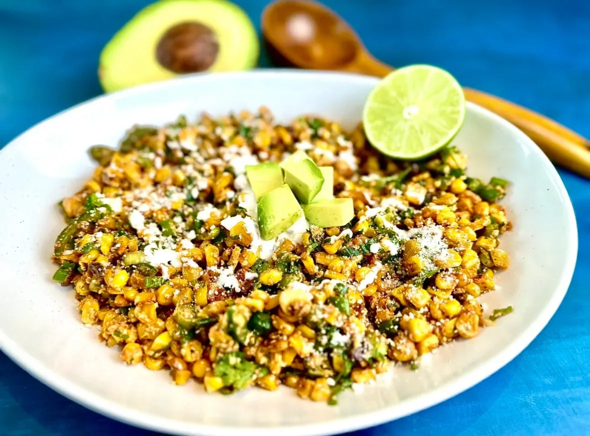 Charred Corn & Avocado Salad with Lime Crema
